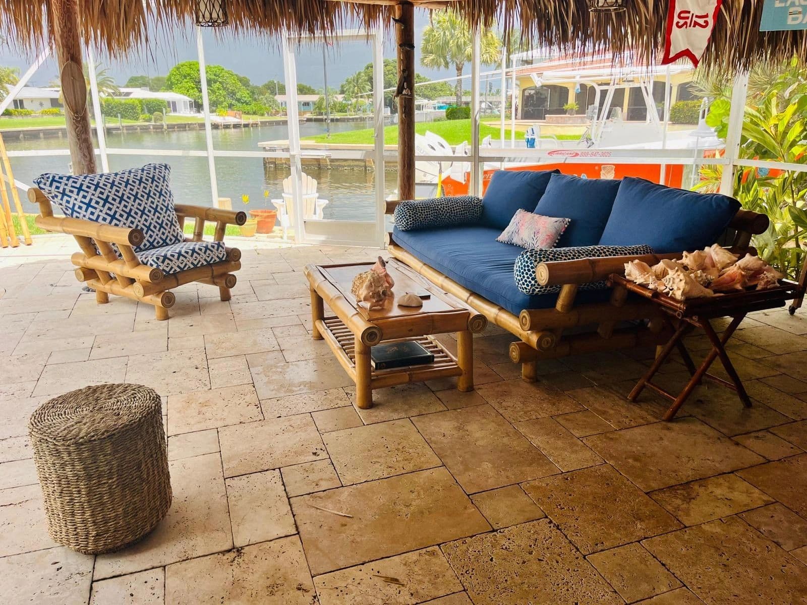Handcrafted bamboo Jahva daybed in a luxury Caribbean setting